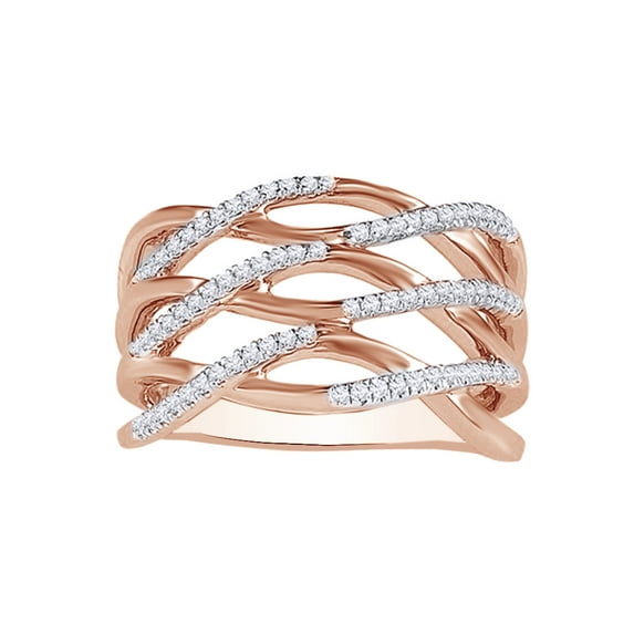 AFFY White Natural Diamond Wedding Band Ring In 10k Rose Gold (0.25 Cttw)