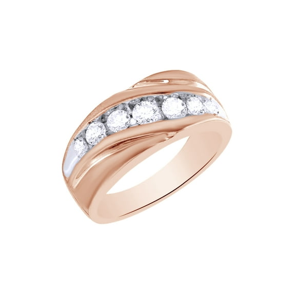 AFFY White Natural Diamond Wedding Band Ring In 10k Rose Gold (1 Cttw)