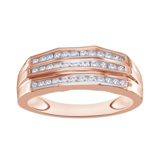 AFFY White Natural Diamond Wedding Band Ring In 10k Rose Gold (1 Cttw)