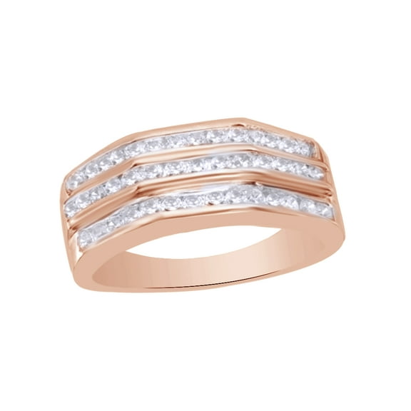 AFFY White Natural Diamond Wedding Band Ring In 10k Rose Gold (1 Cttw)