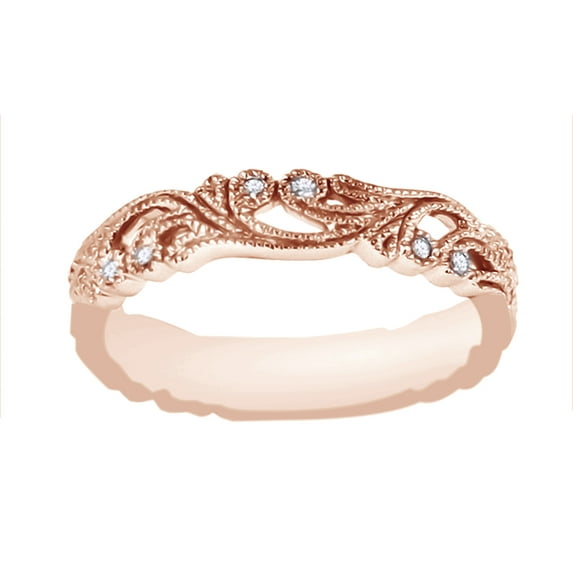 AFFY White Natural Diamond Wedding Band Ring In 10k Rose Gold