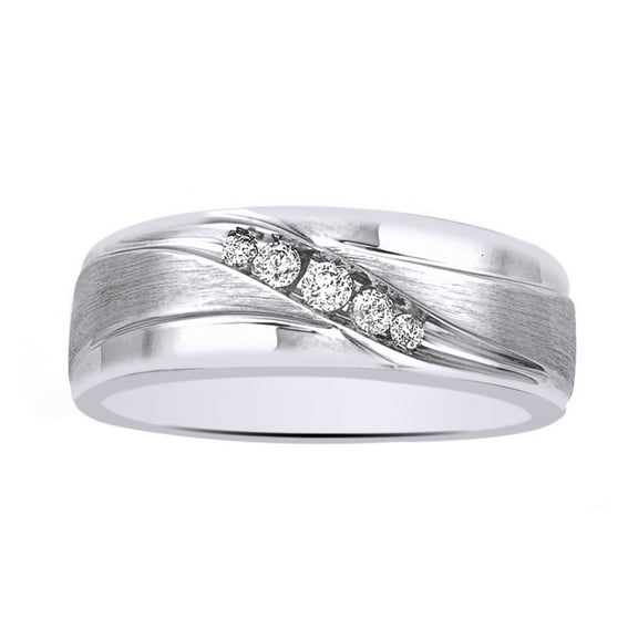 AFFY White Natural Diamond Wedding Band Ring In 10k White Gold (0.16 Cttw)