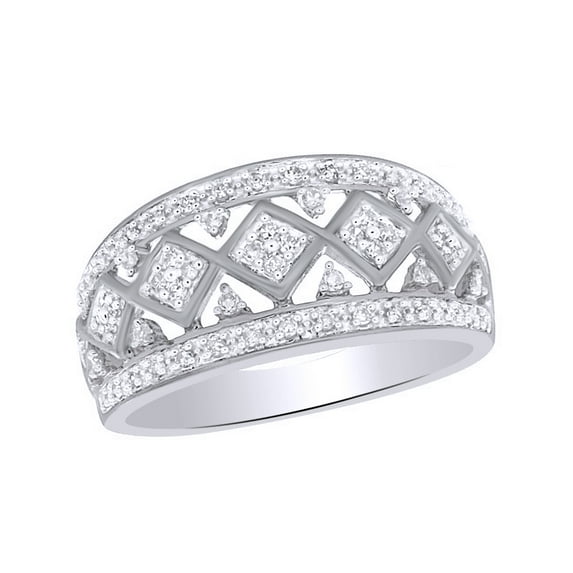 AFFY White Natural Diamond Wedding Band Ring In 10k White Gold (0.2 Cttw)