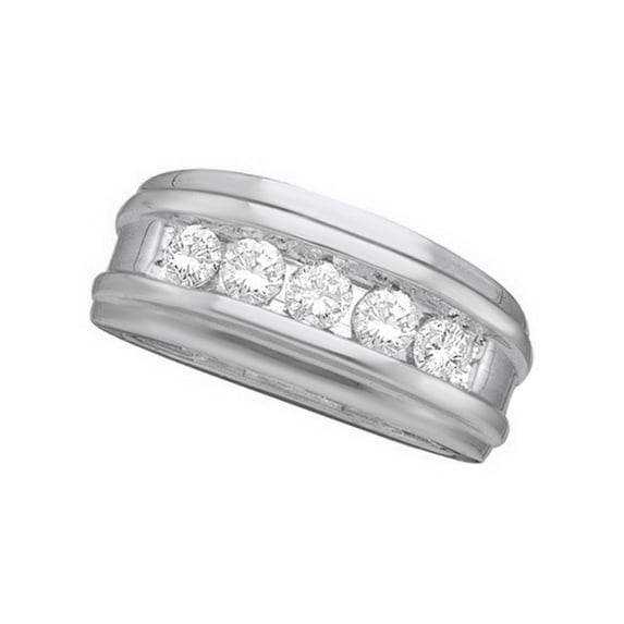 AFFY White Natural Diamond Wedding Band Ring In 10k White Gold (0.5 Cttw)
