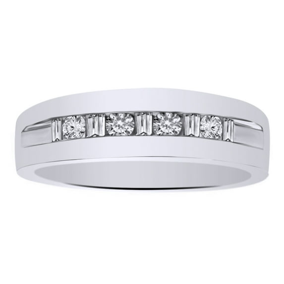 AFFY White Natural Diamond Wedding Band Ring In 10k White Gold (0.5 Cttw)
