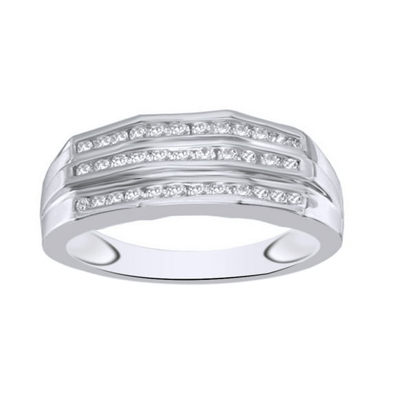 AFFY White Natural Diamond Wedding Band Ring In 10k White Gold (1 Cttw)