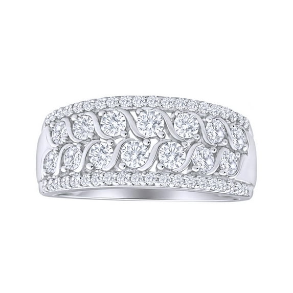 AFFY White Natural Diamond Wedding Band Ring In 10k White Gold (1 Cttw)