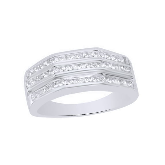 AFFY White Natural Diamond Wedding Band Ring In 10k White Gold (1 Cttw)