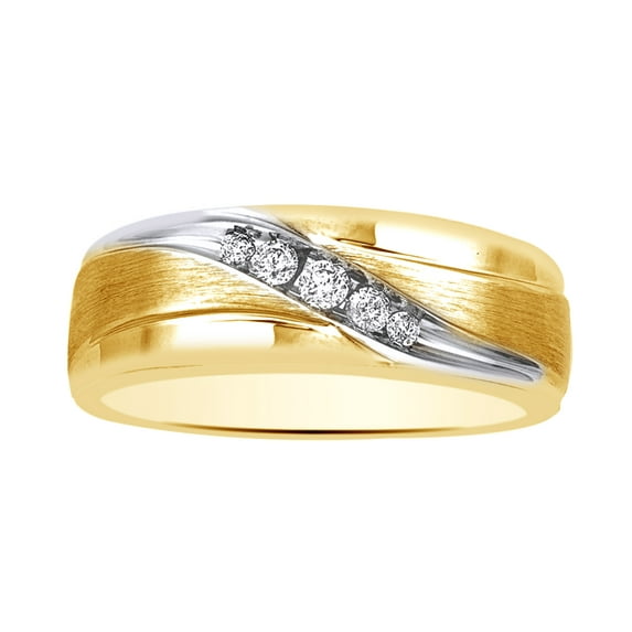AFFY White Natural Diamond Wedding Band Ring In 10k Yellow Gold (0.16 Cttw)