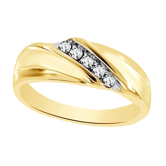AFFY White Natural Diamond Wedding Band Ring In 10k Yellow Gold (0.25 Cttw)