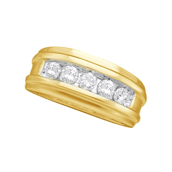 AFFY White Natural Diamond Wedding Band Ring In 10k Yellow Gold (0.5 Cttw)