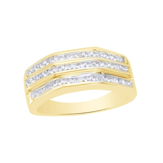 AFFY White Natural Diamond Wedding Band Ring In 10k Yellow Gold (1 Cttw)