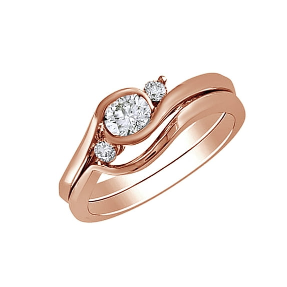 AFFY White Natural Diamond Wedding Ring Set In 10k Rose Gold (0.5 Cttw)