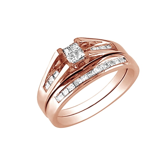 AFFY White Natural Diamond Wedding Ring Set In 10k Rose Gold (0.5 Cttw)
