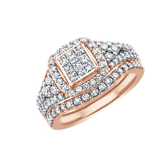 AFFY White Natural Diamond Wedding Ring Set In 10k Rose Gold (1.25 Cttw)