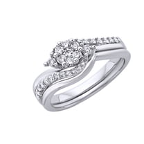 AFFY White Natural Diamond Wedding Ring Set In 10k White Gold (0.5 Cttw)
