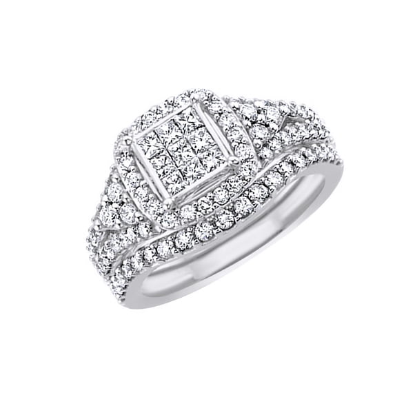AFFY White Natural Diamond Wedding Ring Set In 10k White Gold (1.25 Cttw)