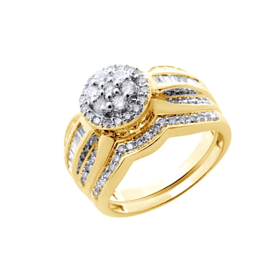 AFFY White Natural Diamond Wedding Ring Set In 10k Yellow Gold (1 Cttw)