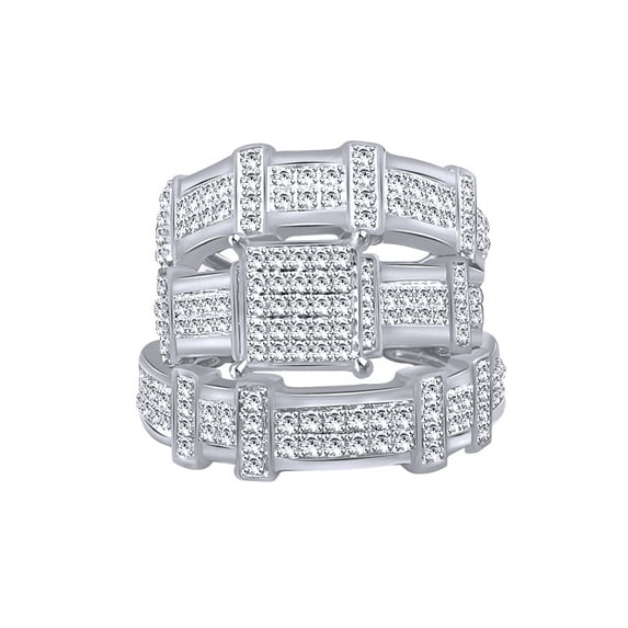 AFFY White Natural Diamond Wedding Trio Band Ring Set In 10k White Gold (0.56 Cttw)