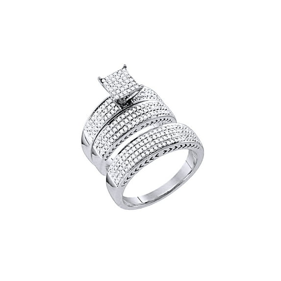 AFFY White Natural Diamond Wedding Trio Bridal Ring Set In 10k White Gold (1 Cttw)