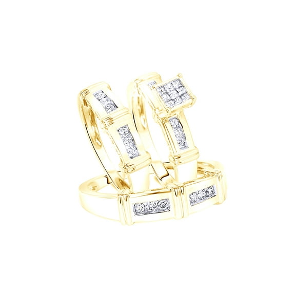AFFY White Natural Diamond Wedding Trio Bridal Ring Set In 10k Yellow Gold (0.5 Cttw)