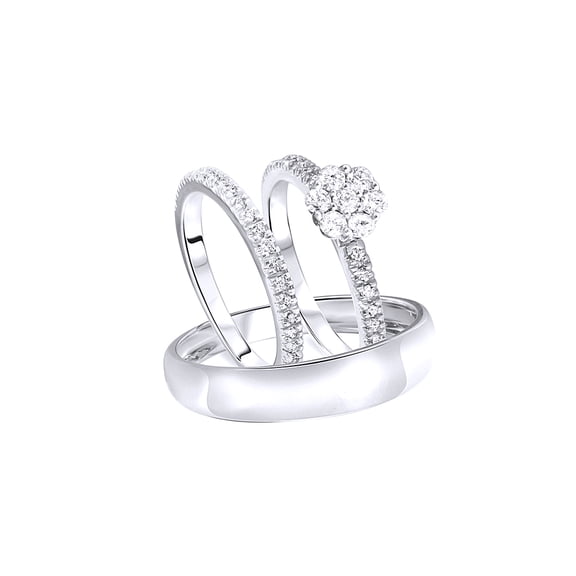 AFFY White Natural Diamond Wedding Trio Ring Set In 10k White Gold (0.75 Cttw)