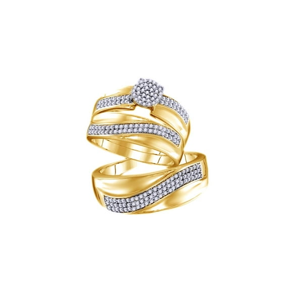 AFFY White Natural Diamond Wedding Trio Ring Set In 14k Yellow Gold (0.25 Cttw)