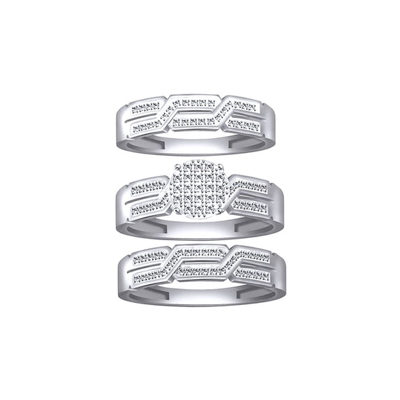 AFFY White Natural Diamond Wedding & Engagement Trio Band Ring Set In 10k White Gold (0.25 Cttw)