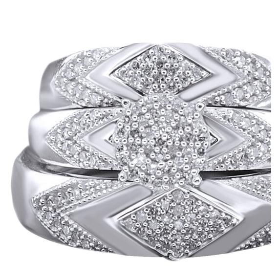 AFFY White Natural Diamond Wedding & Engagement Trio Band Ring Set In 10k White Gold (0.4 Cttw)