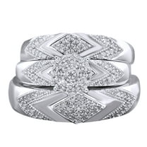AFFY White Natural Diamond Wedding & Engagement Trio Band Ring Set In 10k White Gold (0.4 Cttw)