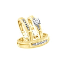 AFFY White Natural Diamond Wedding & Engagement Trio Band Ring Set In 10k Yellow Gold (0.13 Cttw)
