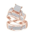 thumbnail image 1 of AFFY White Natural Diamond Wedding & Engagement Trio Band Ring Set In 14k Rose Gold Over Sterling Silver (0.33 Cttw), 1 of 1