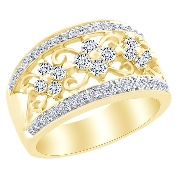 AFFY White Natural Diamond Wide Anniversary Band Ring in 14k Yellow Gold