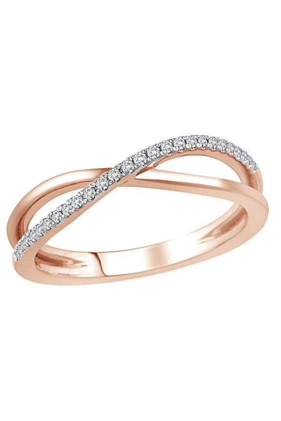 White Natural Diamond X Crossover Ring in 14k Rose Gold