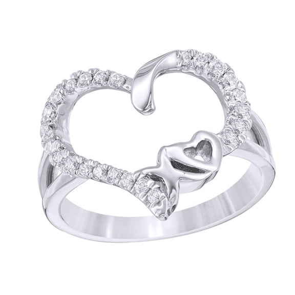 AFFY White Natural Diamond XO Open Heart Promise Ring in 10k Solid Gold