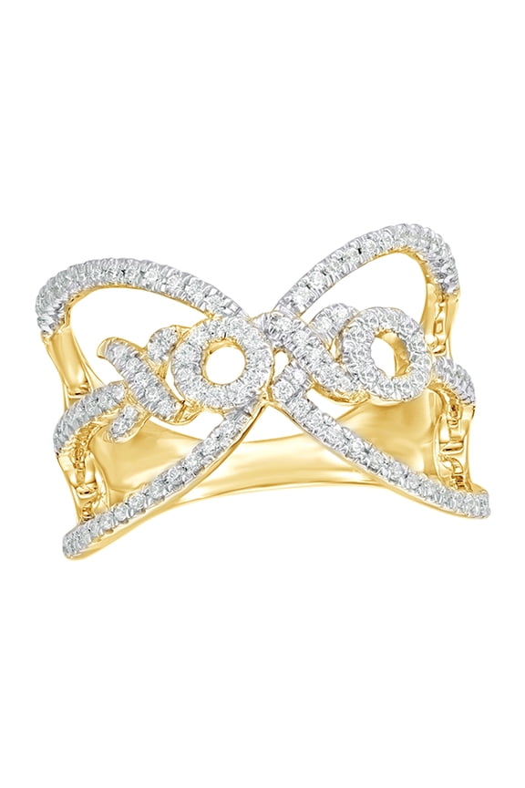 White Natural Diamond XOXO Open Ring in 10k Yellow Gold