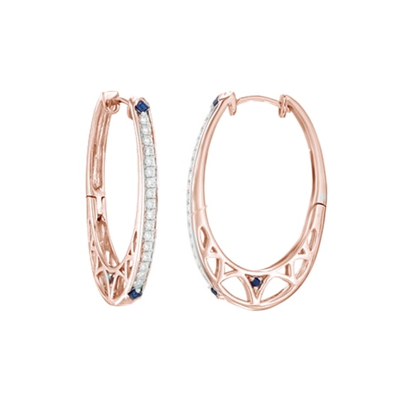 AFFY White Natural Diamond & Simulated Blue Sapphire Cz Hoop Earrings In 14K Rose Gold Over Sterling Silver