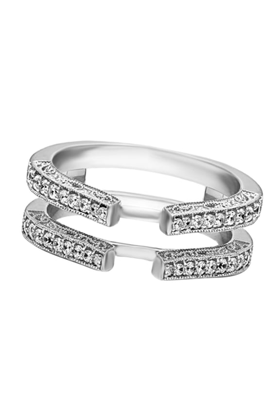 White Natural Diamonds Solitaire Enhancer Guard Wrap Wedding Ring in 14k Two Tone White Gold Over Sterling Silver (0.29 Cttw)