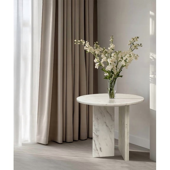 White Natural Marble Coffee Table for Small Spaces - Ø17.7 x 15.8 Inch (Ø45 x 40 cm) Genuine Marble Centerpiece