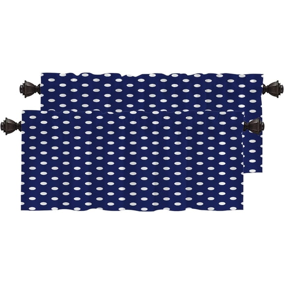 White Navy Blue Blackout Kitchen Curtains,Navy Blue and White Polka Dot Short Curtains for Windows Insulated Thermal Bathroom Window Curtain 2 Pack 52X18 Inches