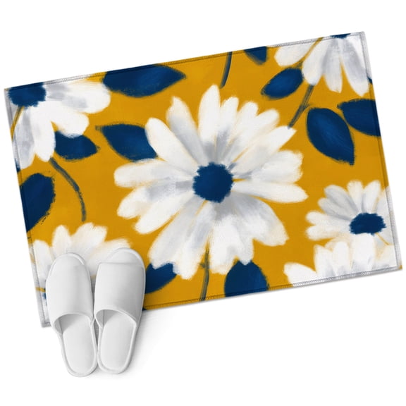 White Navy Blue Floral Entryway Rug 2x3 Area Rug Washable Indoor Doormat Small Bathroom Rugs Non-Slip Low Pile Accent Throw Rugs Farmhouse Flowers Yellow Floor Carpet for Kitchen Bedroom Entrance