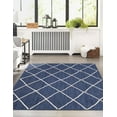 thumbnail image 1 of White with Navy Blue Indian Handmade Braided Daimond Design Area Rug 2.6 x 15 Feet (79 cm x 157 cm), For Living Room, Bedroom, Dining Room, Hallways & Entryways, 1 of 4
