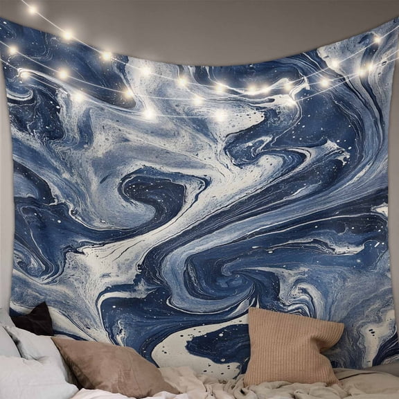 White Navy Blue Small Tapestry for Bedroom Wall Hanging Tapestry, Marble Texture Abstract Art Ceiling Backdrop Tapestries Poster Blanket Wall Decor for Teens Room Living Room Dorm 23" x 28"