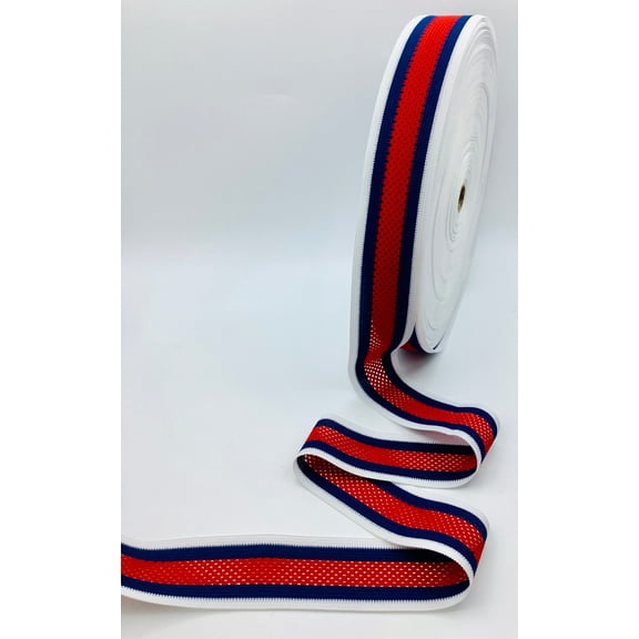 White-Navy-Red Knitted Stripe Trim