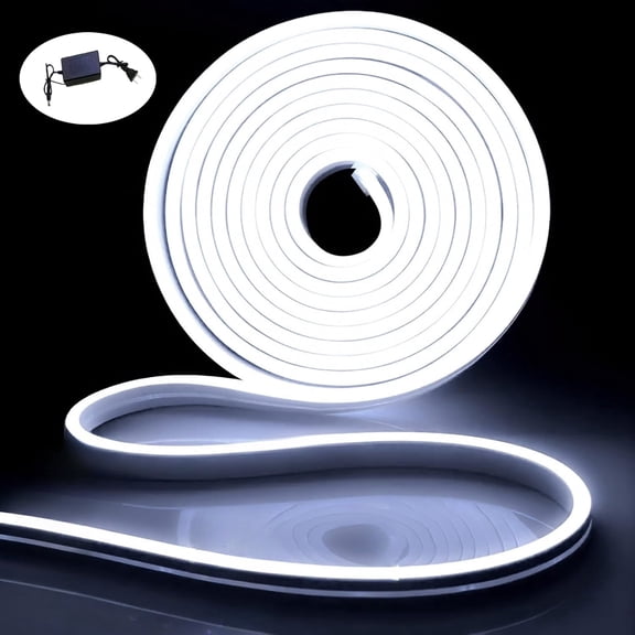 White Neon LED Strip Lights, 16.4ft 12V Waterproof Flexible Light for Indoor/Outdoor Decoration (Includes Power Adapter)