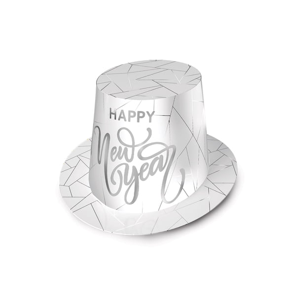 White New Year Silver Hi-Hat, (25/Pkg)