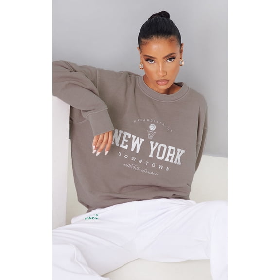 White New York Downtown Graphic Printed Sweatshirt