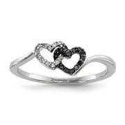 ICE CARATS White Night 925 Sterling Silver Black Diamond Double Heart Band Ring Size 7.00 Love Fine Jewelry For Women Gifts For Her