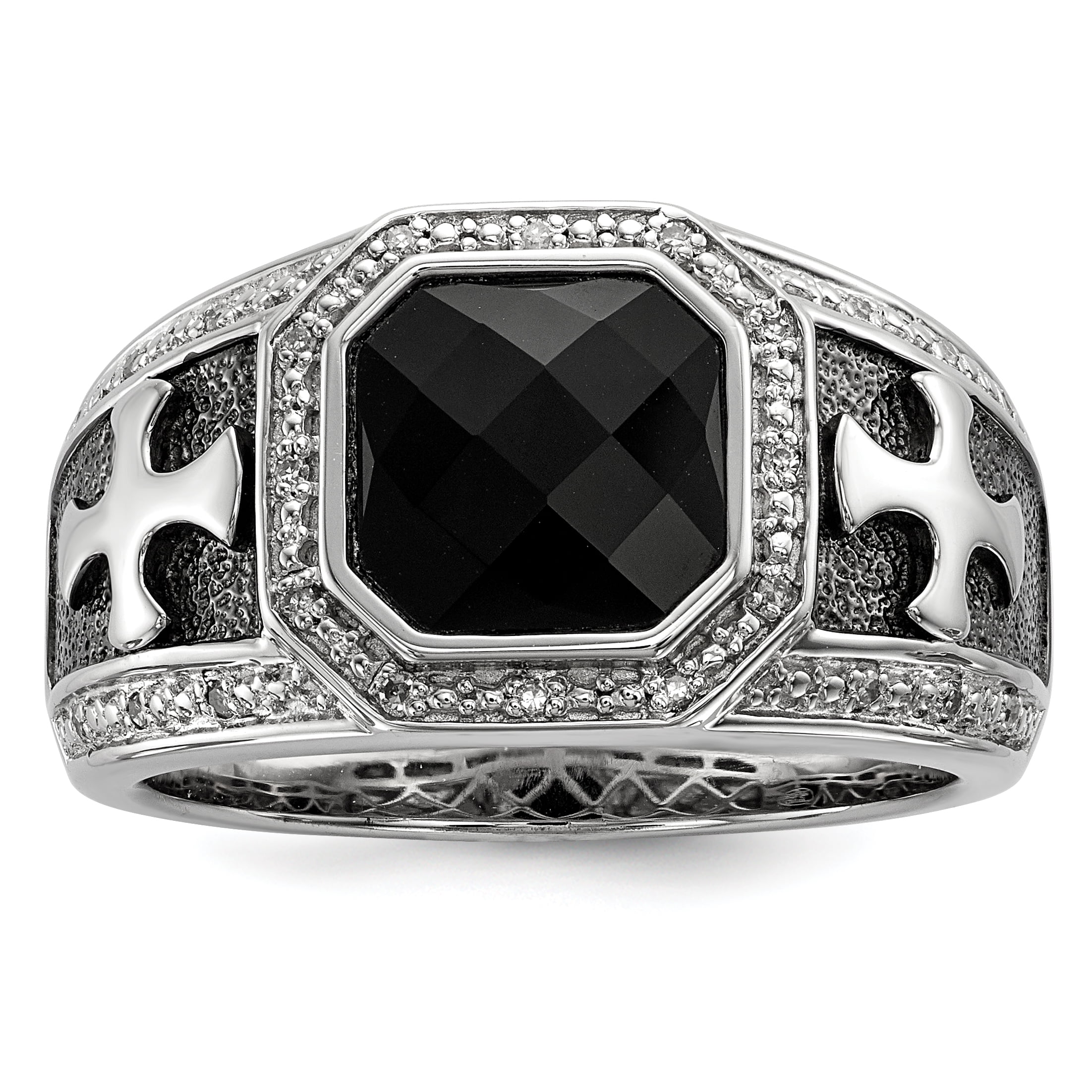 Sterling Silver Black Onyx and Diamond Cross Men's Ring Sterling Silver Black Onyx and Diamond Cross Men's Ring