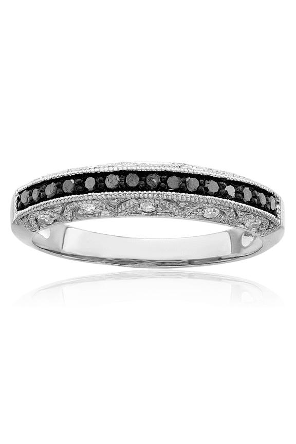 925 sterling silver black white diamond ring